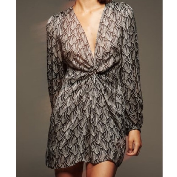 ZARA DRAPED MINI DRESS BLACK - Picture 3 of 4